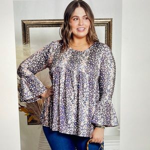 Purple Floral Print Boho Knit Babydoll Top Shirt Size 3X